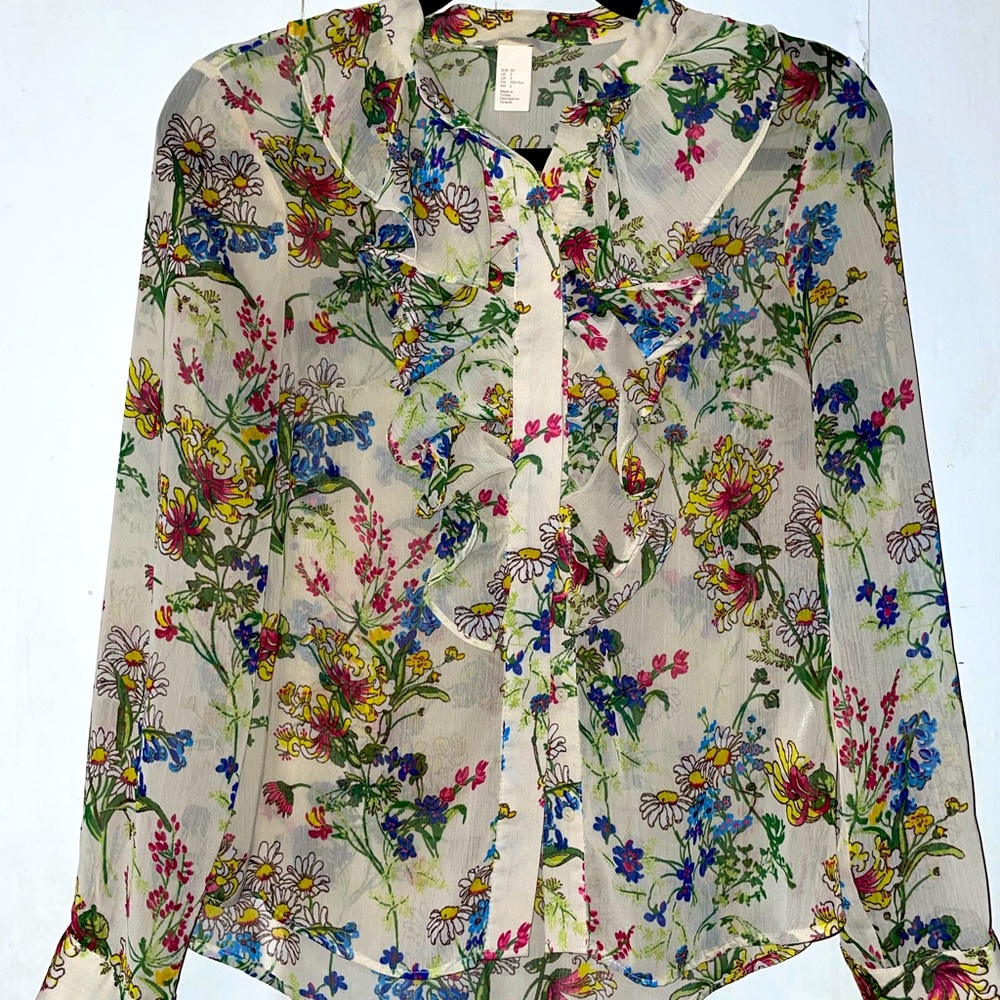 Size 2 flower printed H&M button down shirt